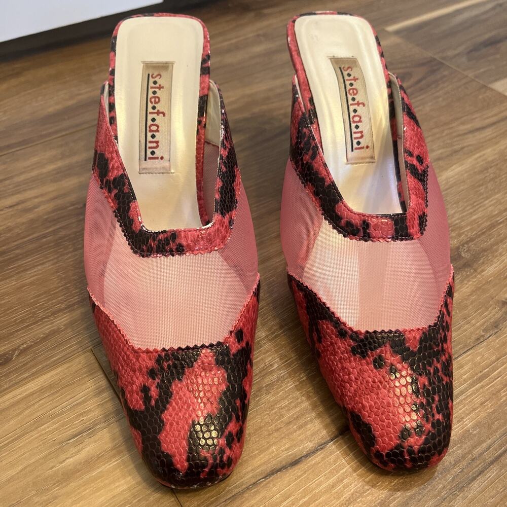 Womens Vintage Stefani Faux Snakeskin and Mesh Pumps Sz. 9 Pink Black